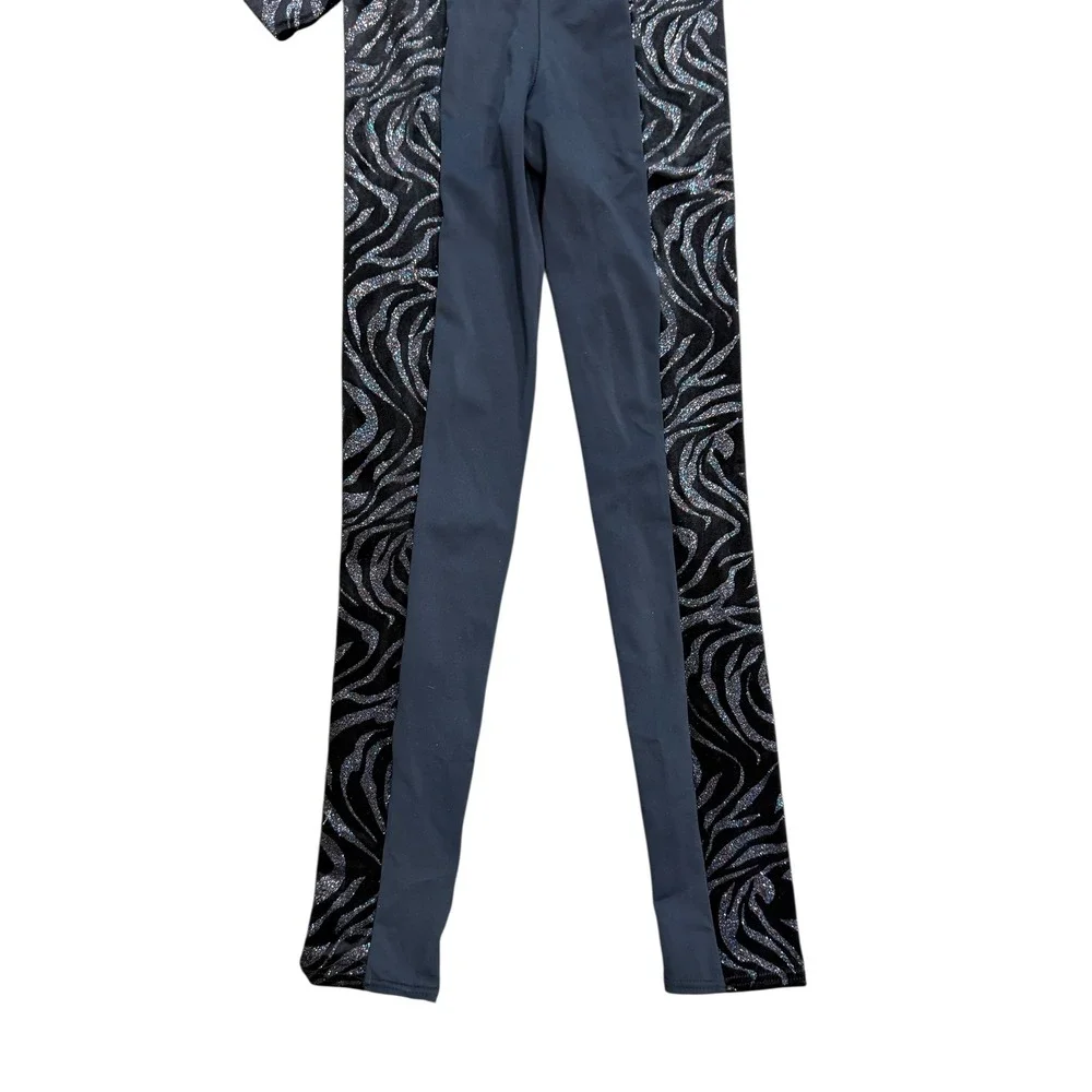 Weissman Adult Small Black Sparkle Unitard Dance Costume Long Sleeve Competition